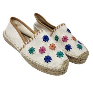 Jack Rogers White Floral Canvas Palmer Espadrille Slip On Sandals Size 7.5 M